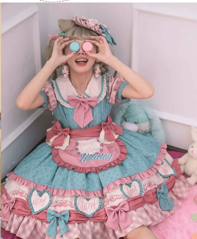 Sakurahime~Cake Party~Sweet Lolita Pink-blue Tiered OP   