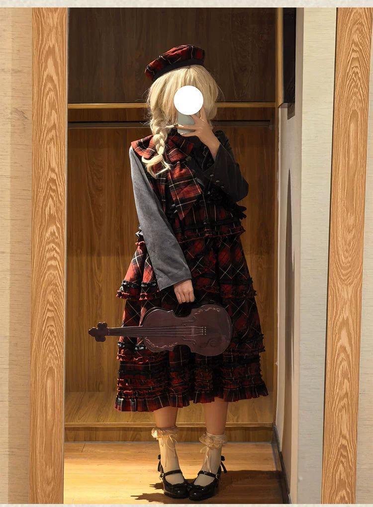 Honey Machine - Scotch Accordion - A-Line Plaid Daily Lolita JSK, Short Coat 44302:803312