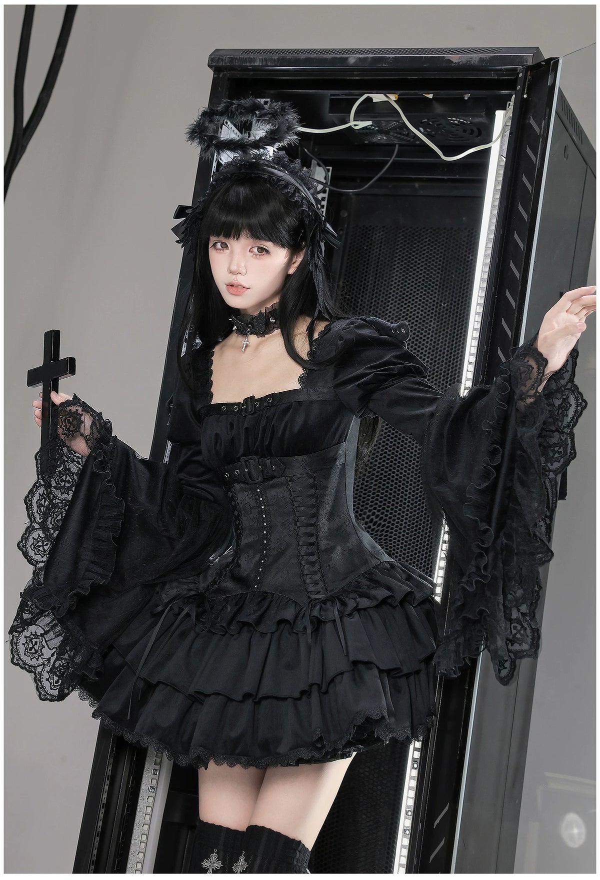 White Night Feather - Gothic Lolita OP Dress & Leg Warmers Set, Angel Cross Theme 46055:874010