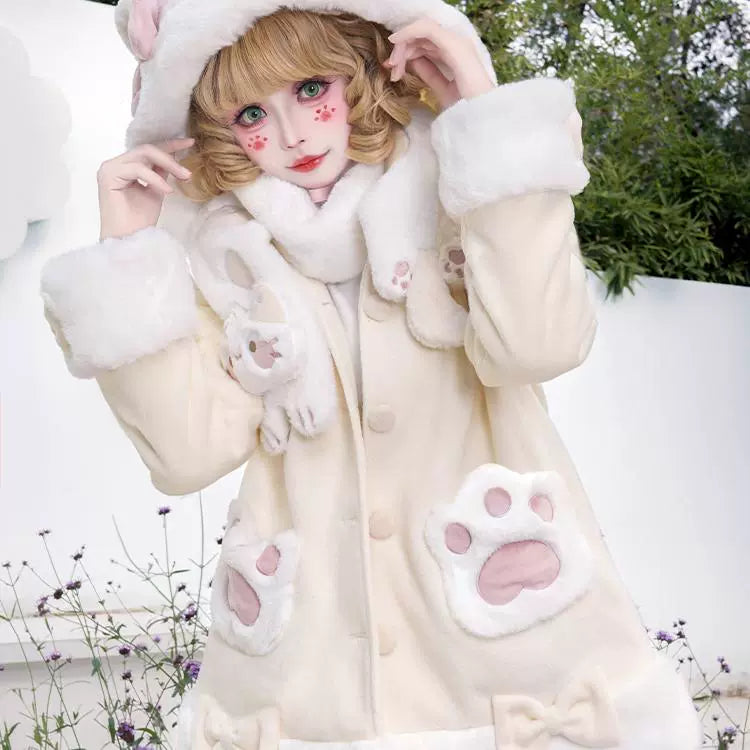 ZhiJinYuan~Calico Cat~Kawaii Lolita Plush Coat Lovely Warm Winter Coat