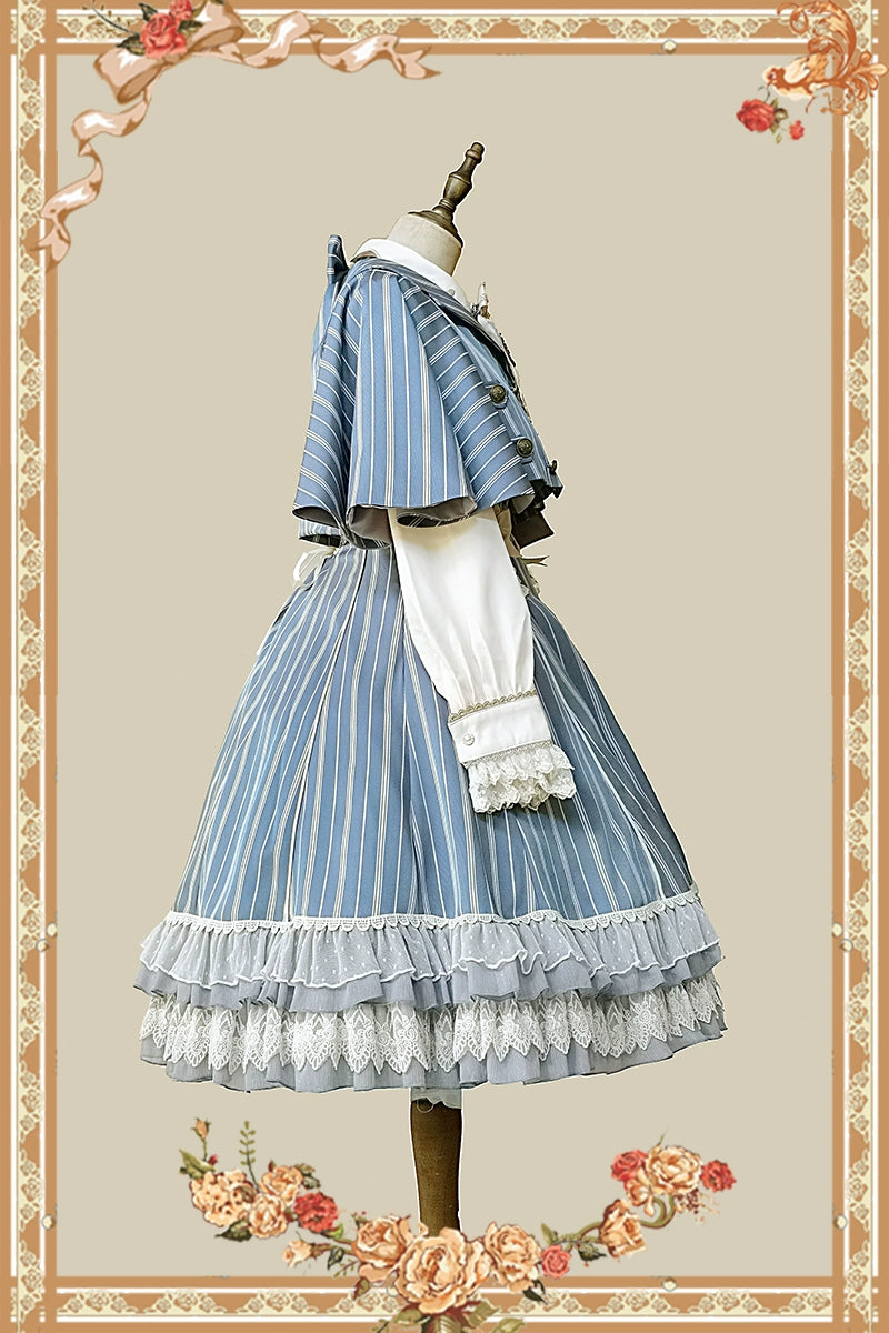 (Buy for me) Infanta~Elegant Lolita Stripe High-waist Jumper Dress Set and Cape   