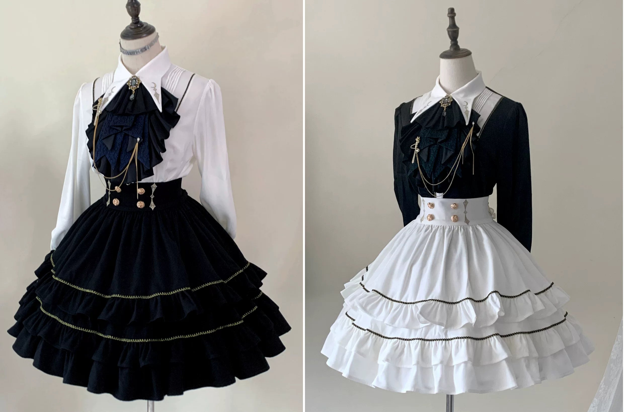 Fallen Moon Code - Retro Military Lolita Capelet-Sleeve Set: Vest, Skirt & Pants 45480:849682