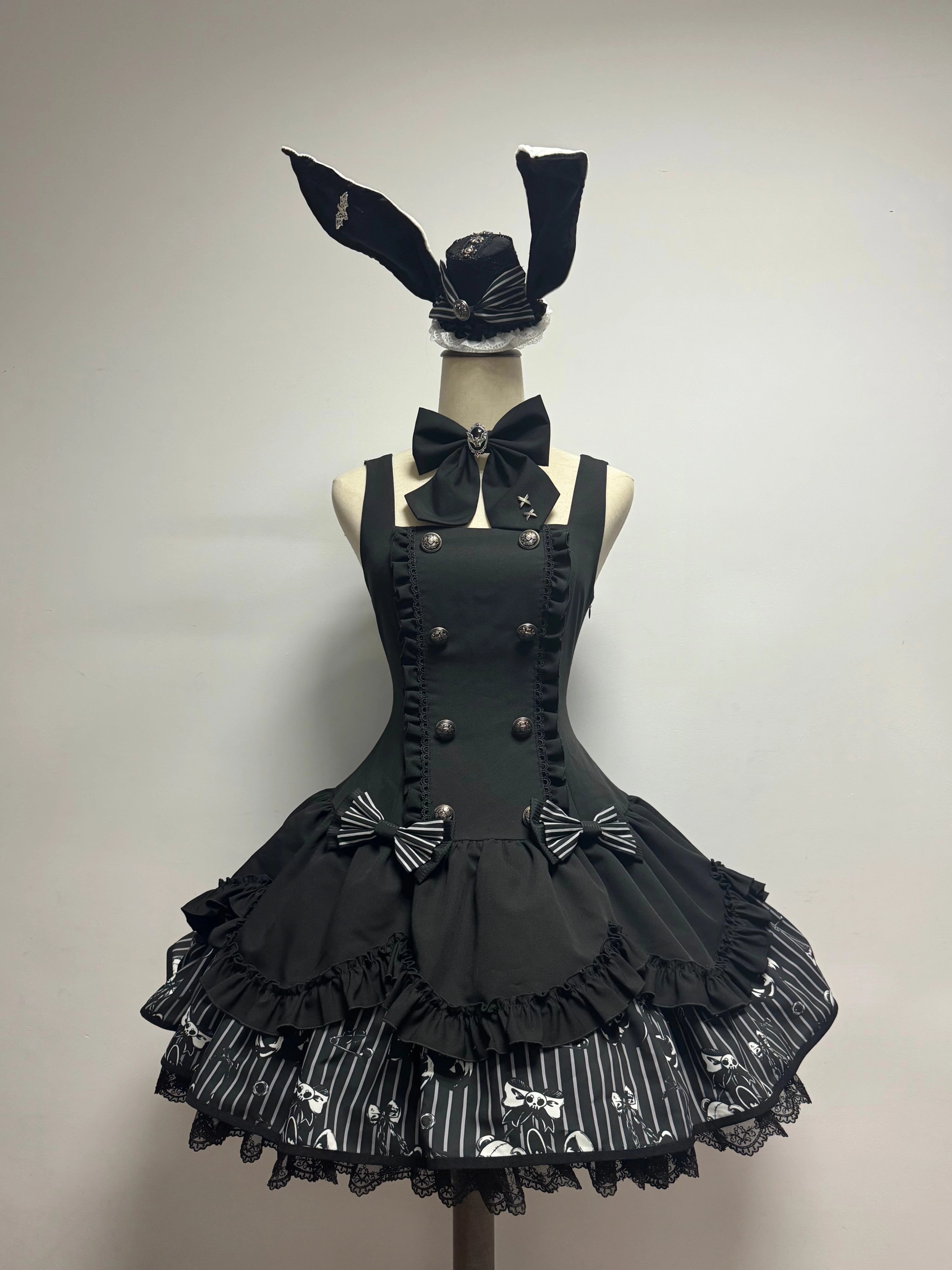 Dark Lord - Gothic Lolita Striped JSK Set, Skull Print 44837:825293