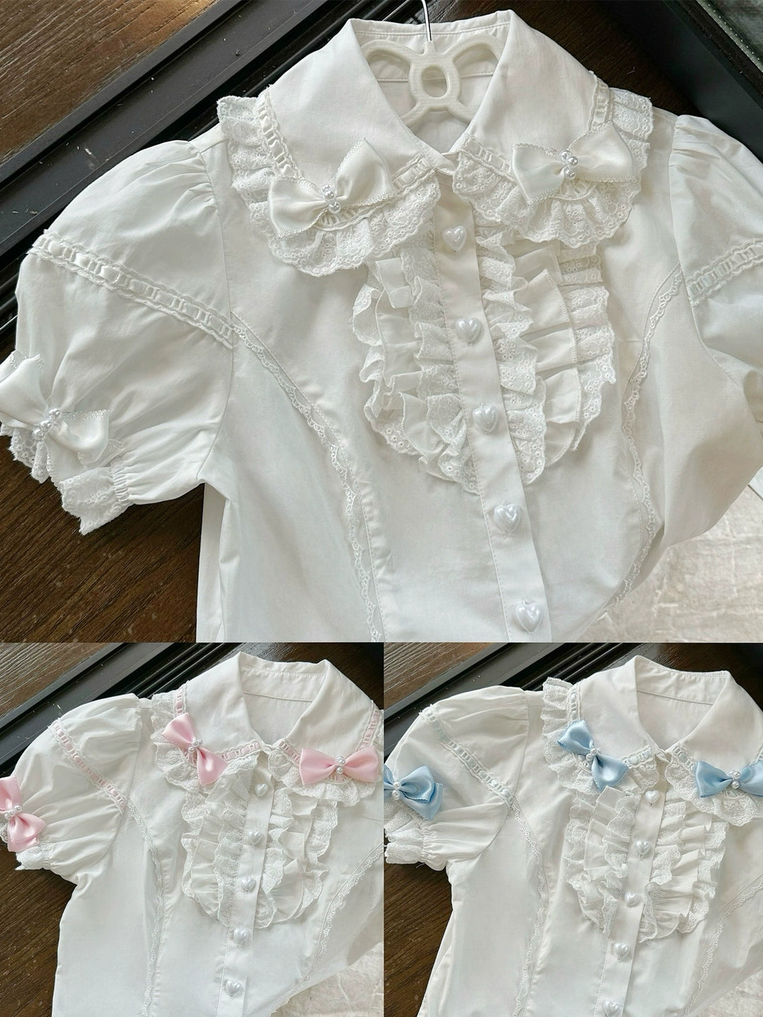 Mengfuzi~Showa Doll~Old school Lolita Blouse Pearl and Bow shirt