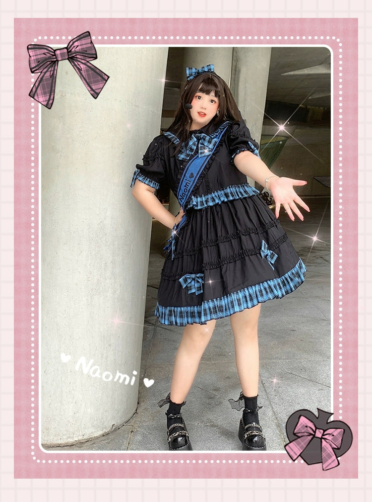 Niu Niu~Nao Mi~Plus size Lolita Skirt Set Short Sleeve Shirt Plaid Print   