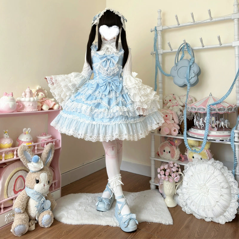 Hanguliang~Love and Heart Palpitations~Wedding Lolita JSK Bridal Lolita Dress S Blue JSK