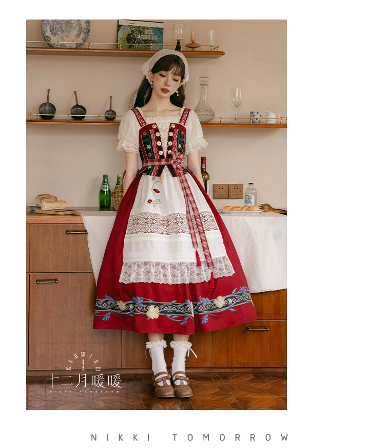 Nikki Tomorrow - Goose Pleasure - Country Lolita Red JSK Dress Apricot Shirt 38306:582506