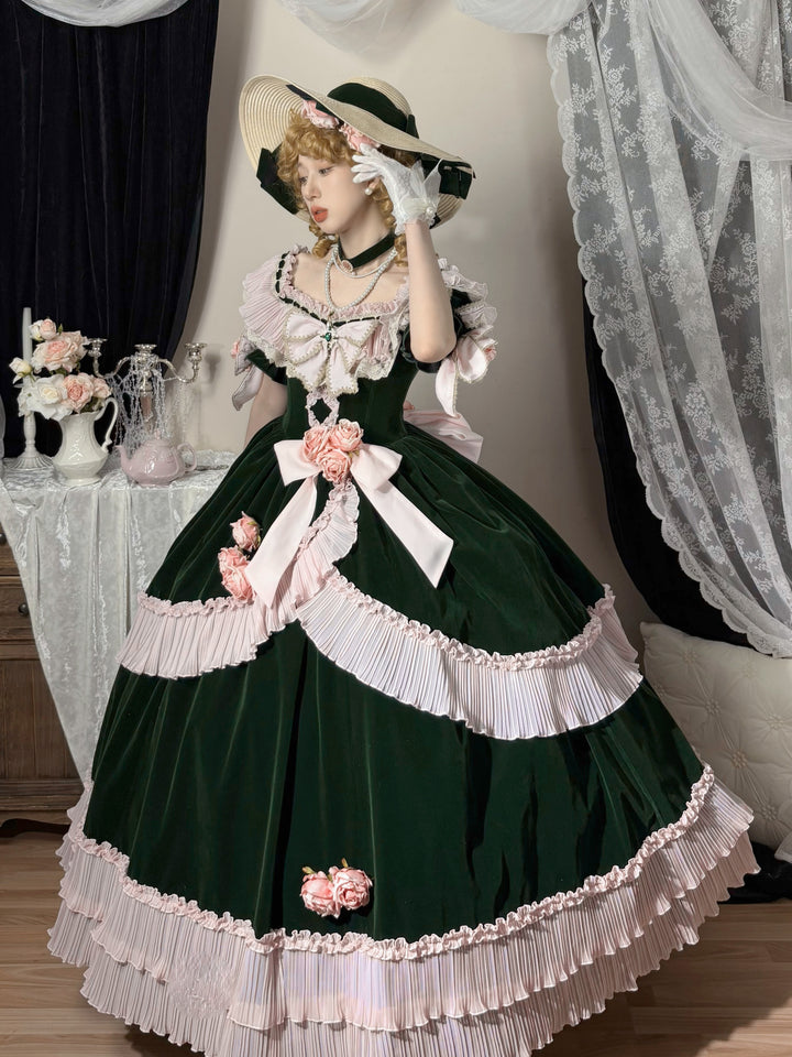 Meowing and fruity~Rose Ode~Retro Elegant Lolita Satin OP with Rose Decorations