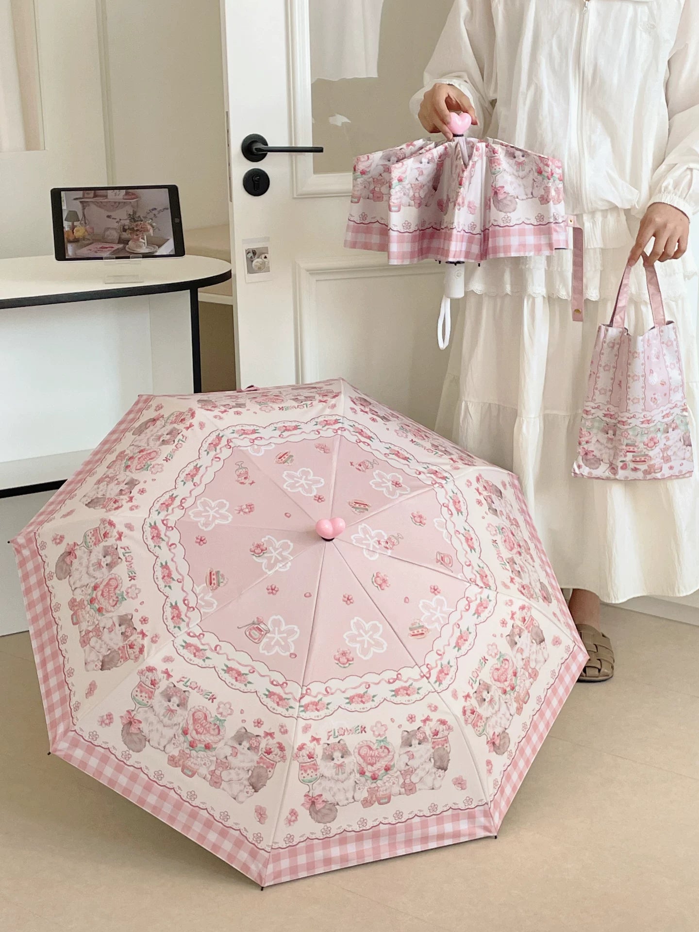 Foldable Printed UPF50+ Lolita Parasol with Black Coating 45587:853580