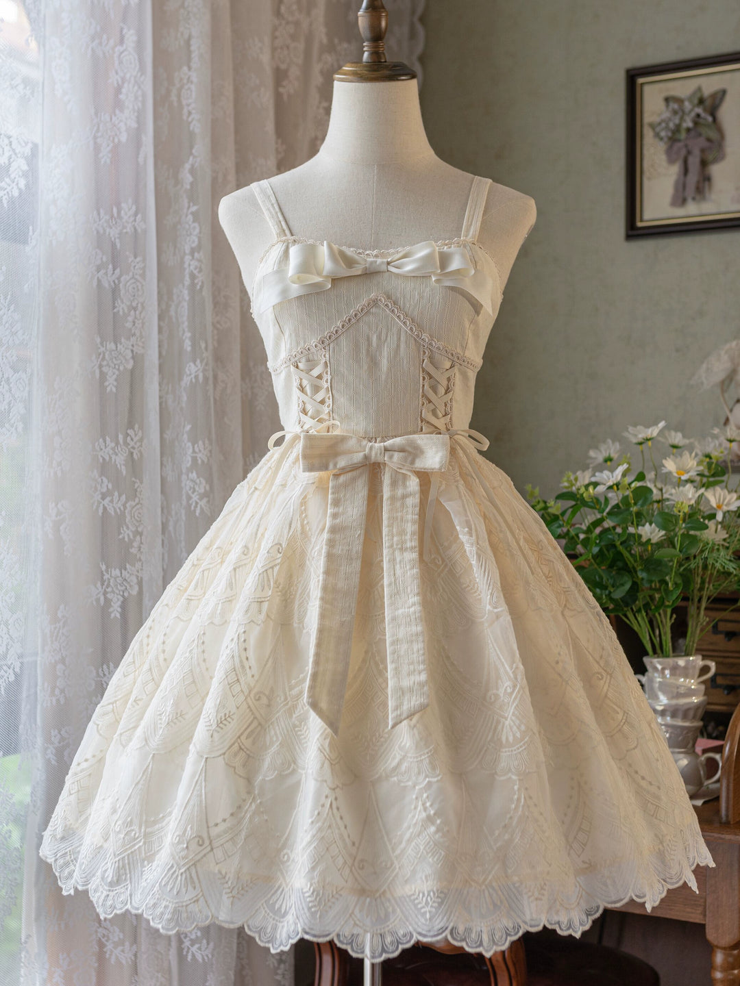 Uncle Wall Original~White Wave Tide~Sweet Lolita JSK Dress Solid Color Dress S JSK 