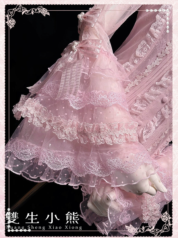 Shuang Sheng Xiao Xiong - Heart of Love - Lace Sweet Lolita Shirt, Hime-Sleeves 44307:803082