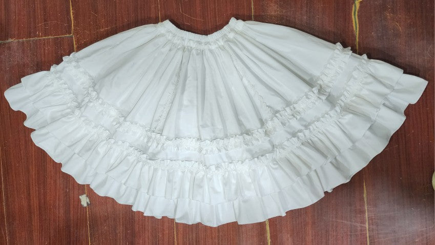 WangYan&Summer - Cotton Lolita Embroidered Petticoat, Rose Hem Total length 50 cm White (original white)