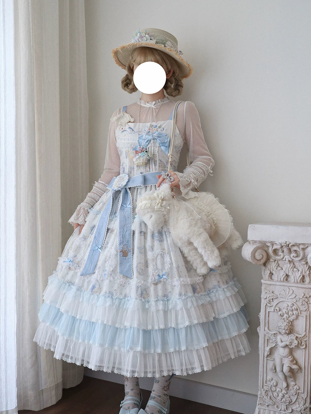 Bloom Lamb - Classic Lolita Embroidered JSK Dress, Tiered Hem 45519:851344