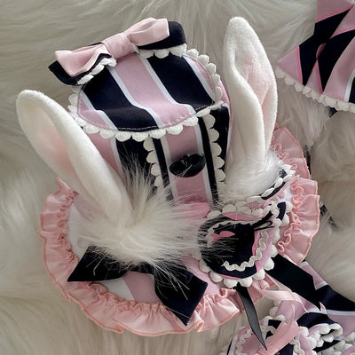 Sakurahime~Werid Theatre~Sweet Lolita Blackpink Stripe OP S black-pink hat 