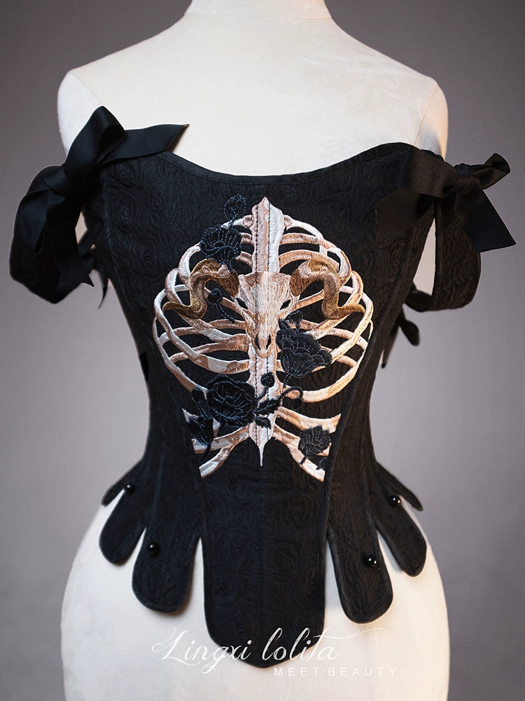 (BFM)Lingxi Lolita~Bone island Gothic Lolita Corset Goth Blouse Skirt Set   