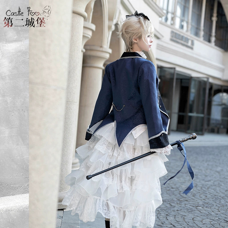 CastleToo~Coffin of Pilgrimage~Ouji Lolita Shorts Suits Prince Male Lolita Shirt Free size White trailing