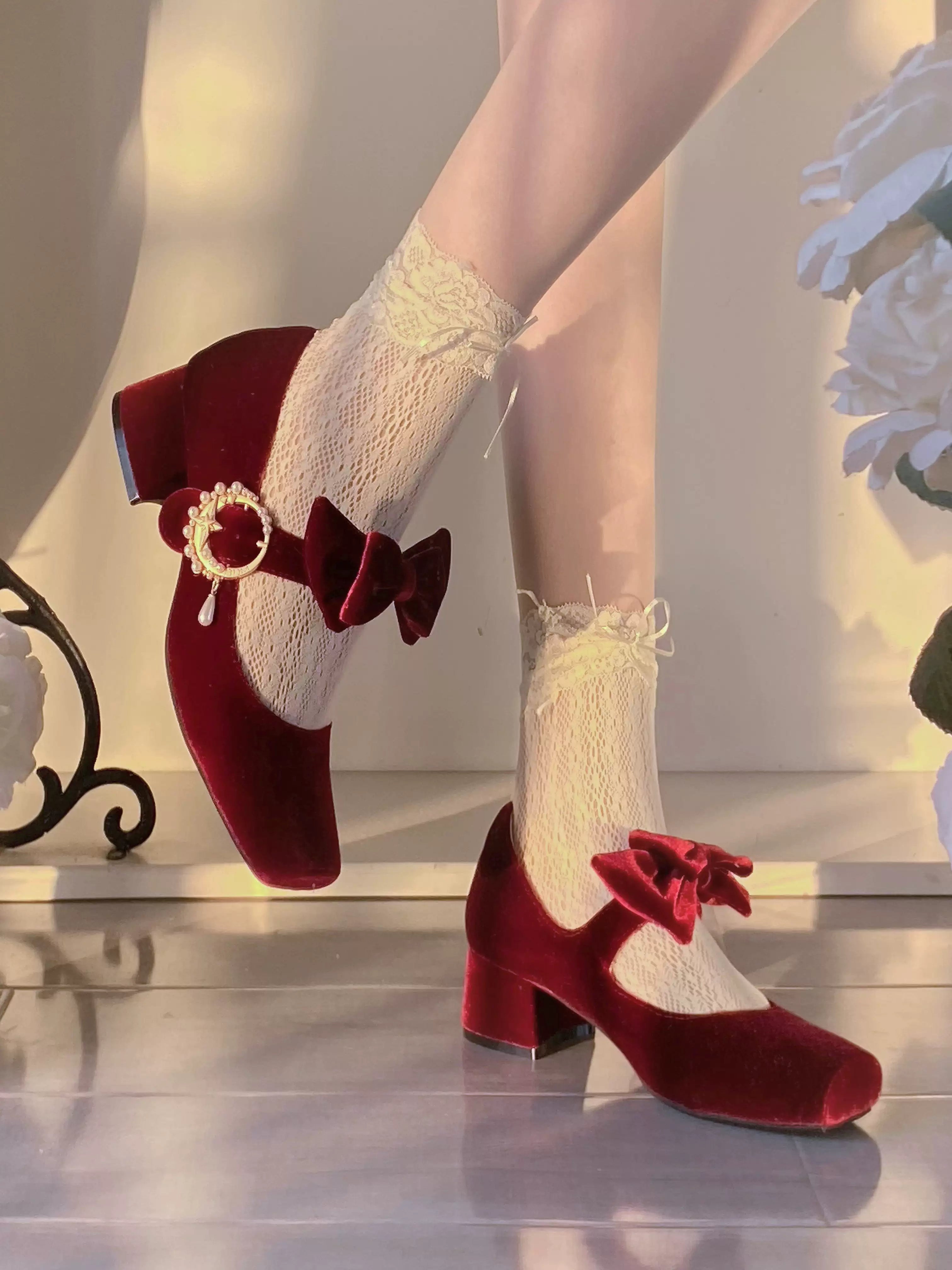 Pure tea for dream~Angel Velvet~Sweet Lolita Shoes Mid-heel Velvet Shoes 32816:394128