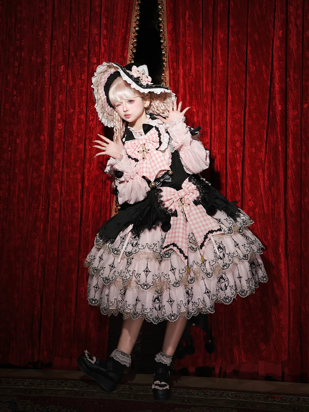 Cat Witch - Embroidered Gothic Lolita JSK Dress, Cat Ear Witch Hat 44741:821353