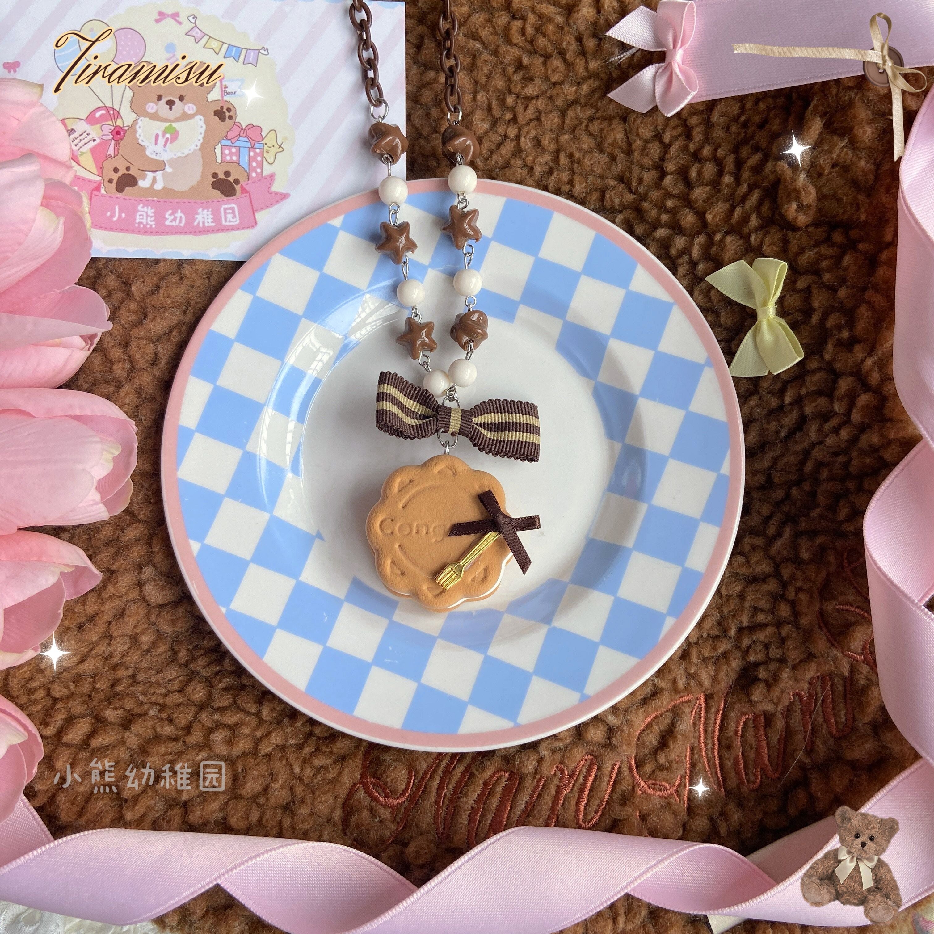 Bear Doll - Sweet Cookie Charm Set - Kawaii Lolita Necklace and Hairclip Round cookie necklace
