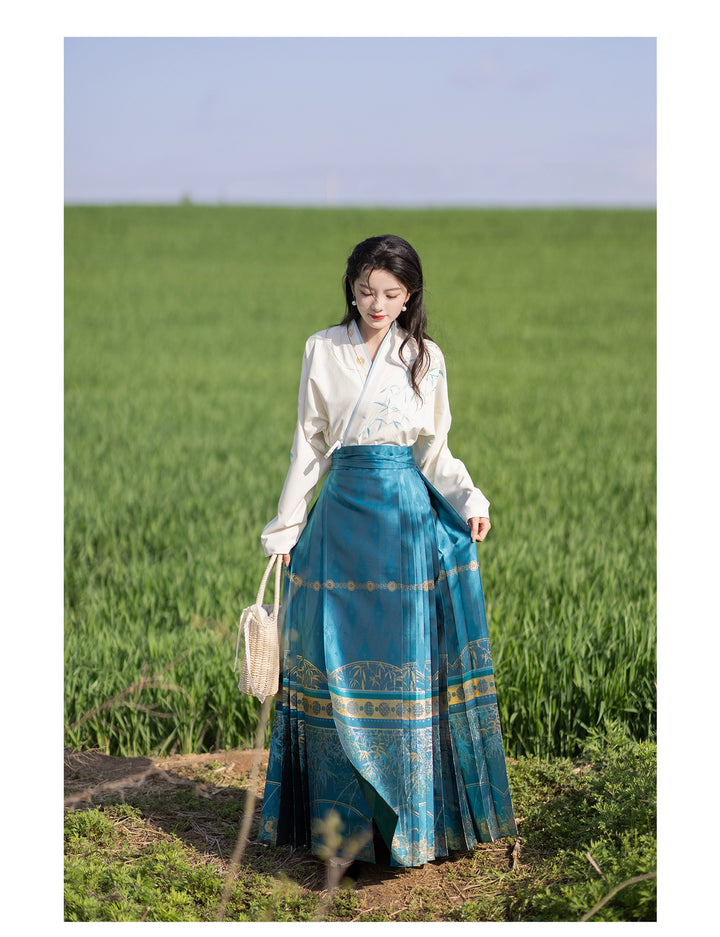 Chixia~Chinese Symbol: Toy Horse Green Plum~Han Lolita Skirt Long Sleeve Blouse and Horse Face Skirt Set   
