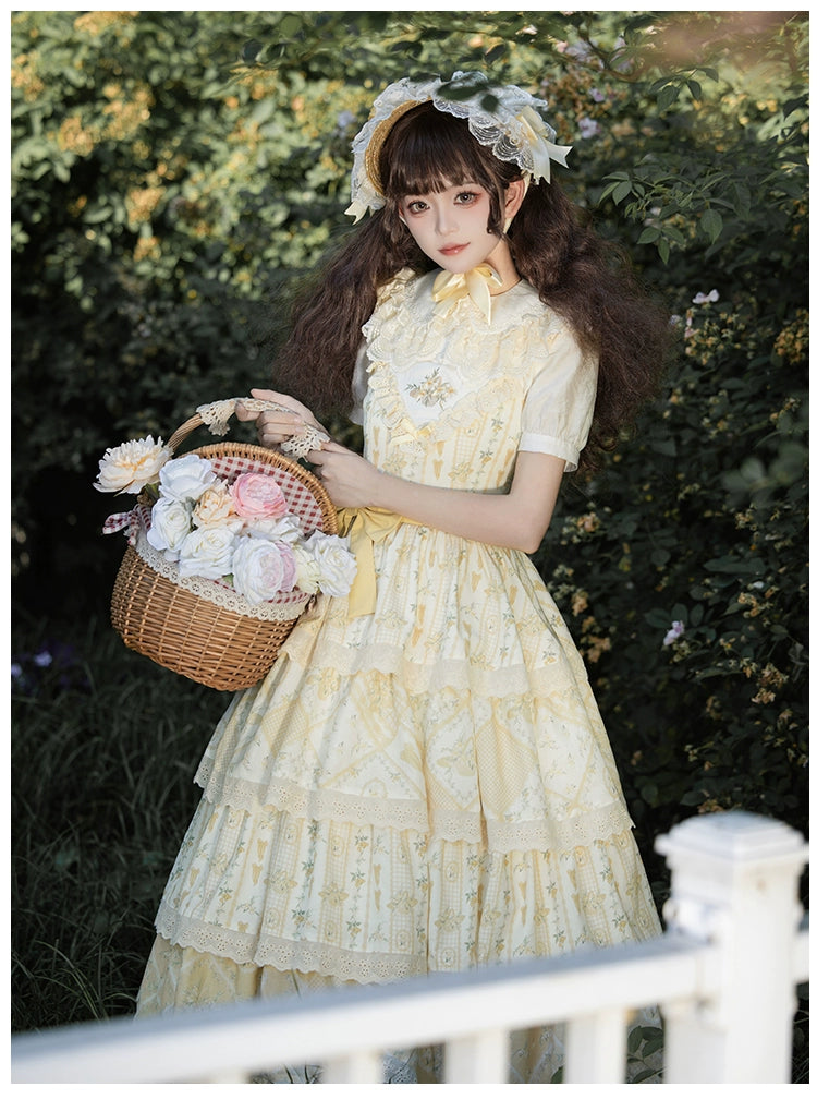 With PUJI~Letter and Poetry Sunflower Matters~Country Lolita JSK Embroidered Printed Lolita Dress   