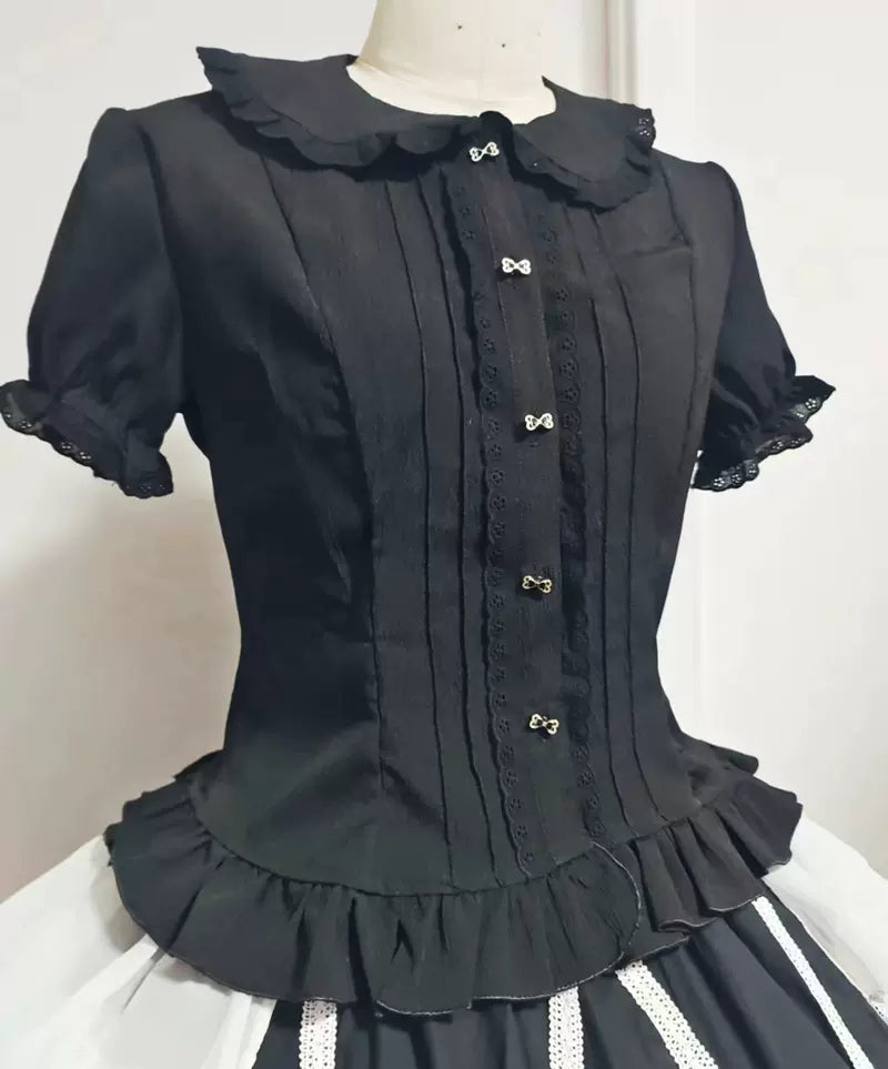 Sweet Angel - Daily Lolita White Short Sleeve Shirt S black shirt only