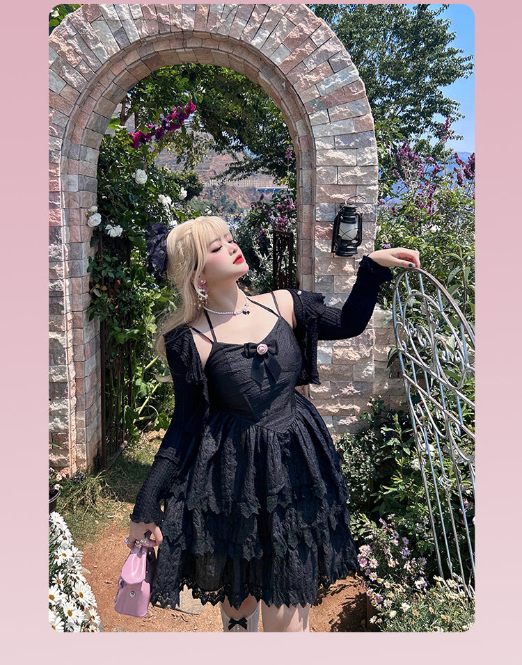 Yingtang - Rose of France - Sweet Lolita Plus Size Halter Puffy Dress Set XL black dress only