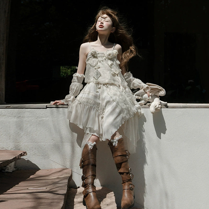 Cornfield Lolita~Moonlit Gardenia~Elegant Wabi-sabi Style Lolita JSK dress Irregular Hem Dress 36962:542348
