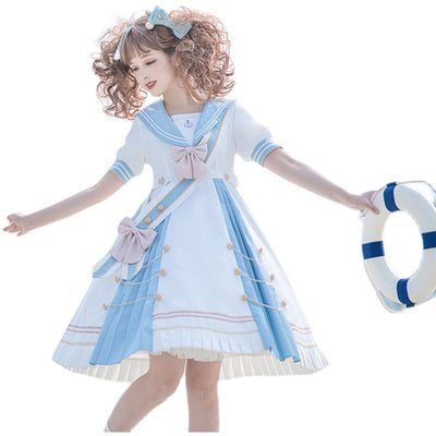 Cornfield Lolita~Sea Breeze~Sweet Lolita Navy Style Dress Op light blue S 