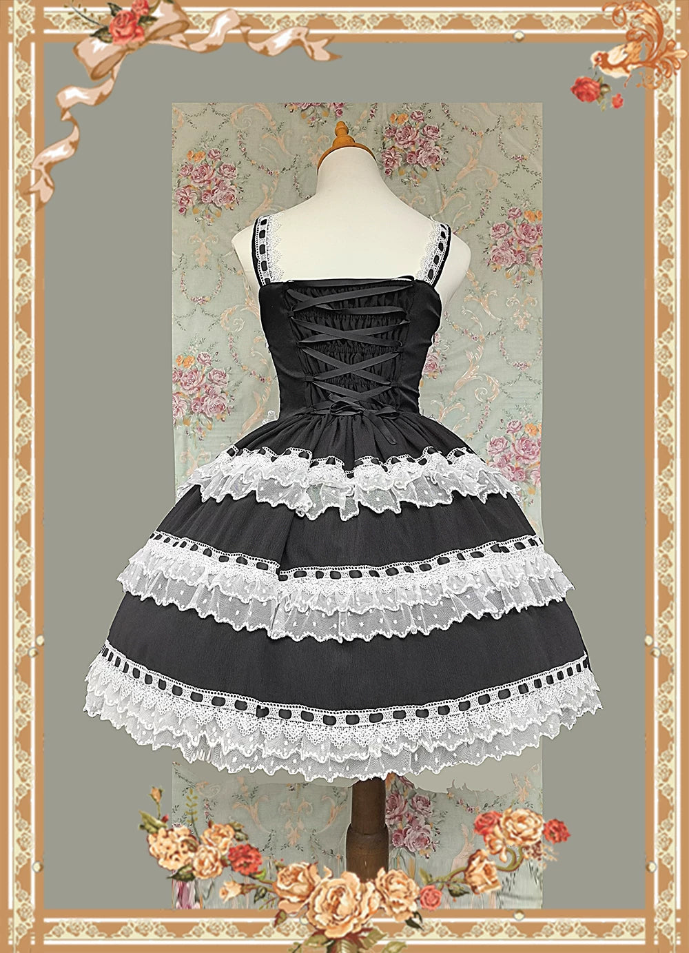 Mirror Doll - Old School Lolita Tiered Hem JSK with Polka Dot Lace 45540:853697