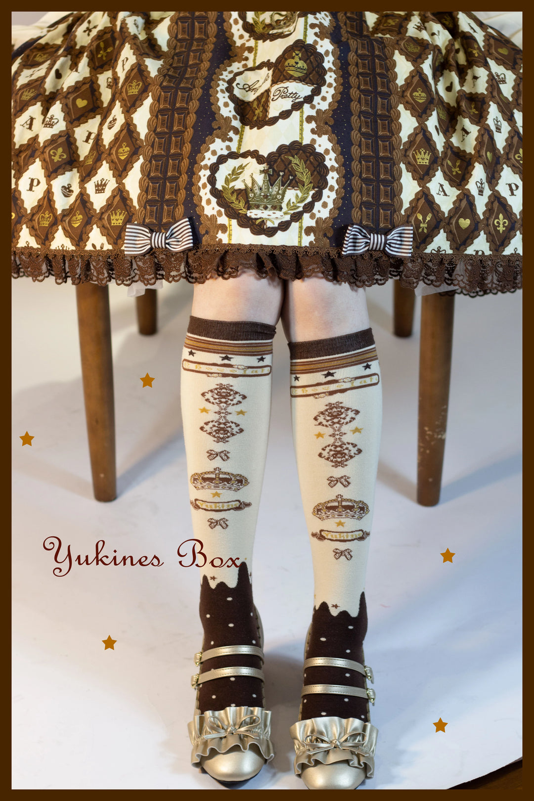 Yukines Box~Retro Lolita Chocolate Color Cotton Socks   