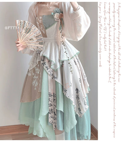 Sakurahime~Yuliu~Han Lolita Irregular Hemline Patchwork Skirt   