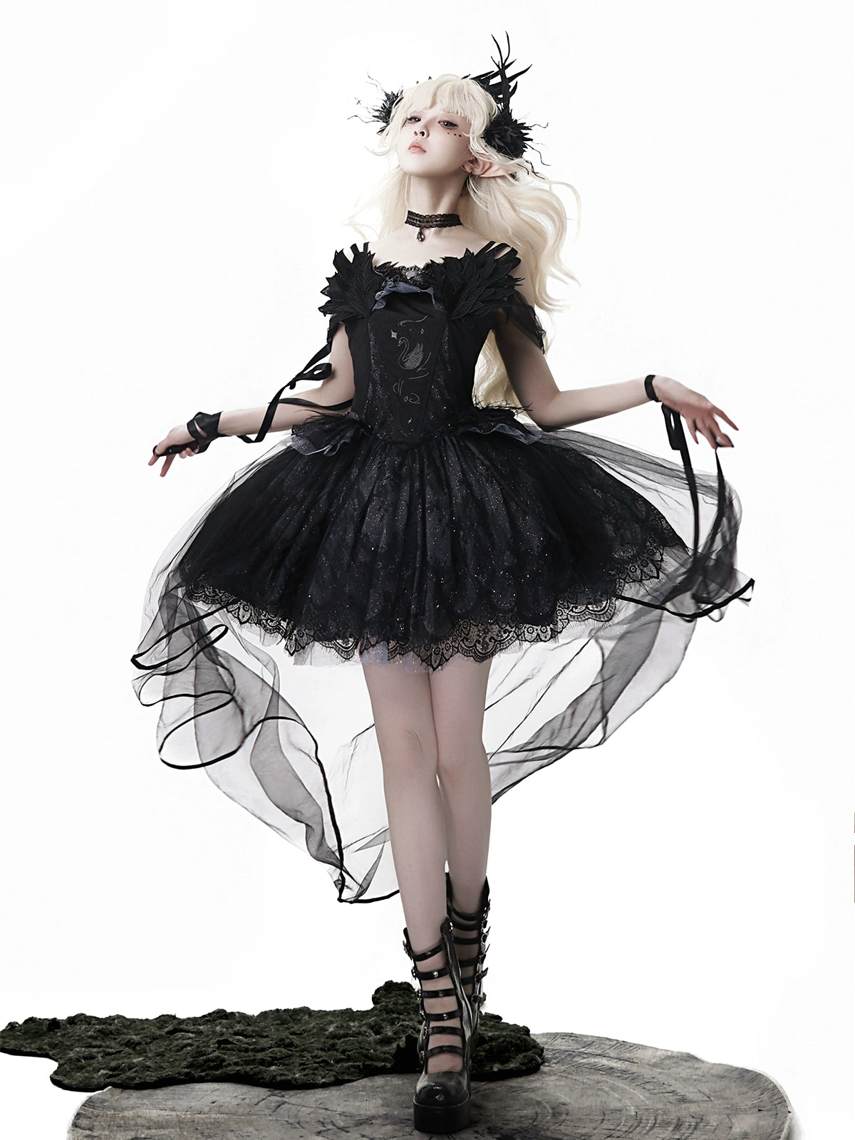 Your Princess - Star Swan Dream - Black Gothic Lolita JSK Dress, Swan Embroidery 43363:798575