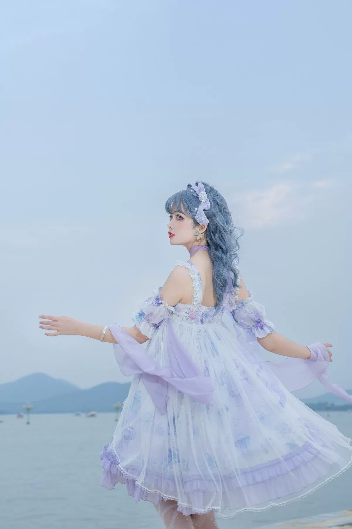 Coral Jellyfish - Sweet Lolita High-waist JSK Dress, Jellyfish & Coral Print 44906:827429