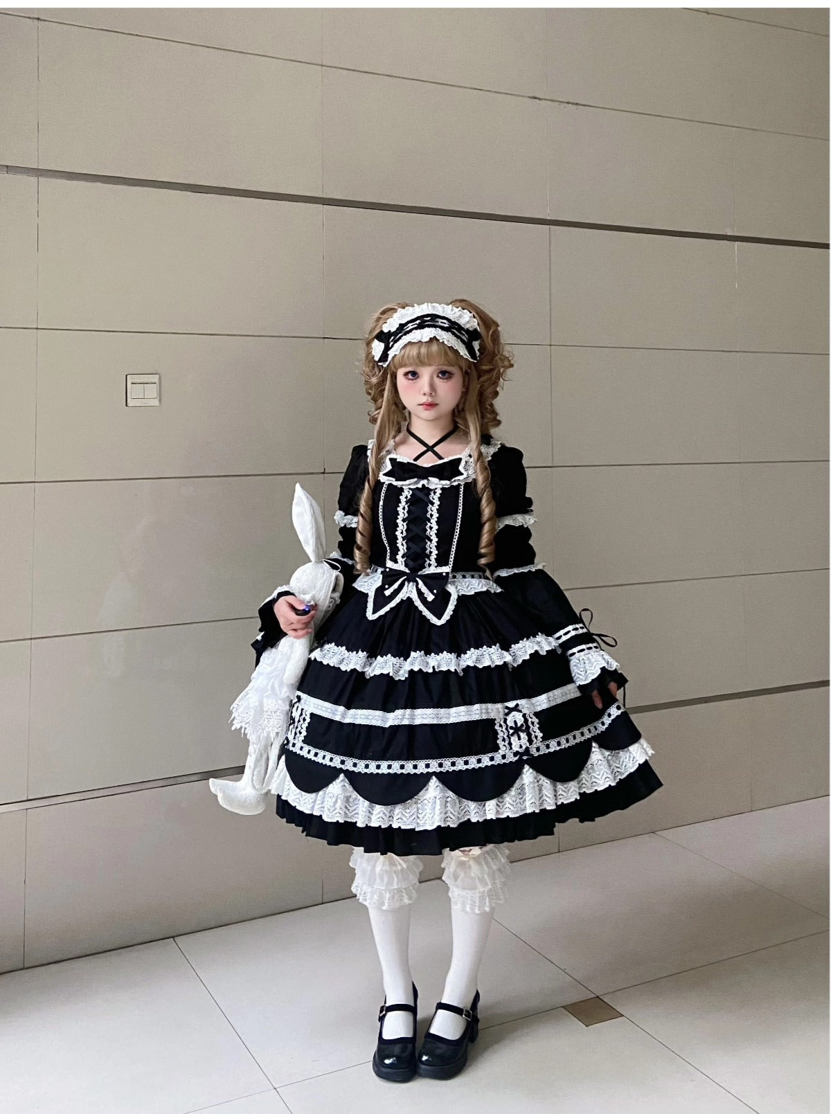 AerialCat~Cream Petals~Old School Lolita OP Tiered Ruffles Cotton Dress 42762:752774