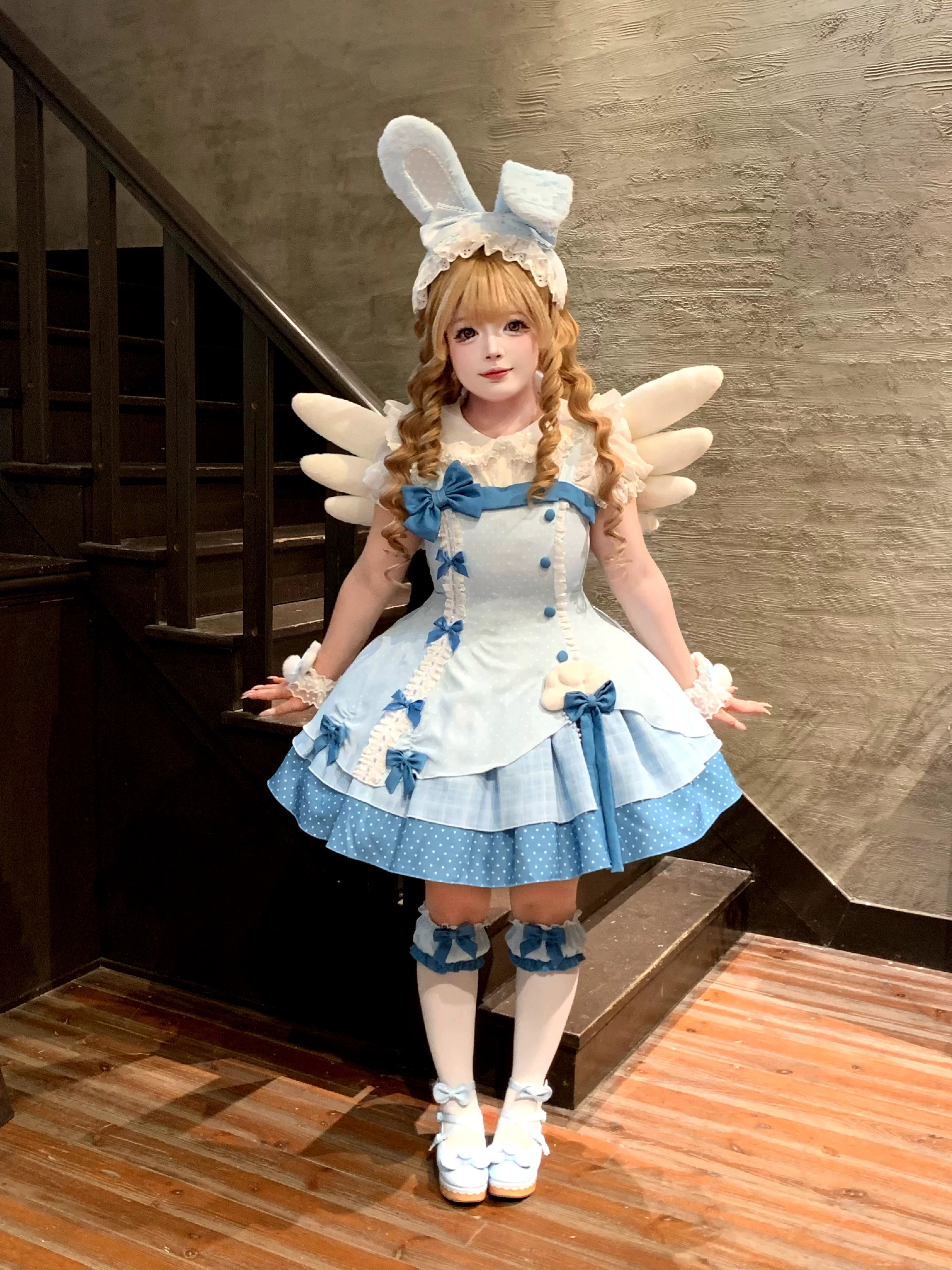 Glass Bottle - Sweet Lolita JSK Dress Set, Polka Dot & Bow Details 45792:862860