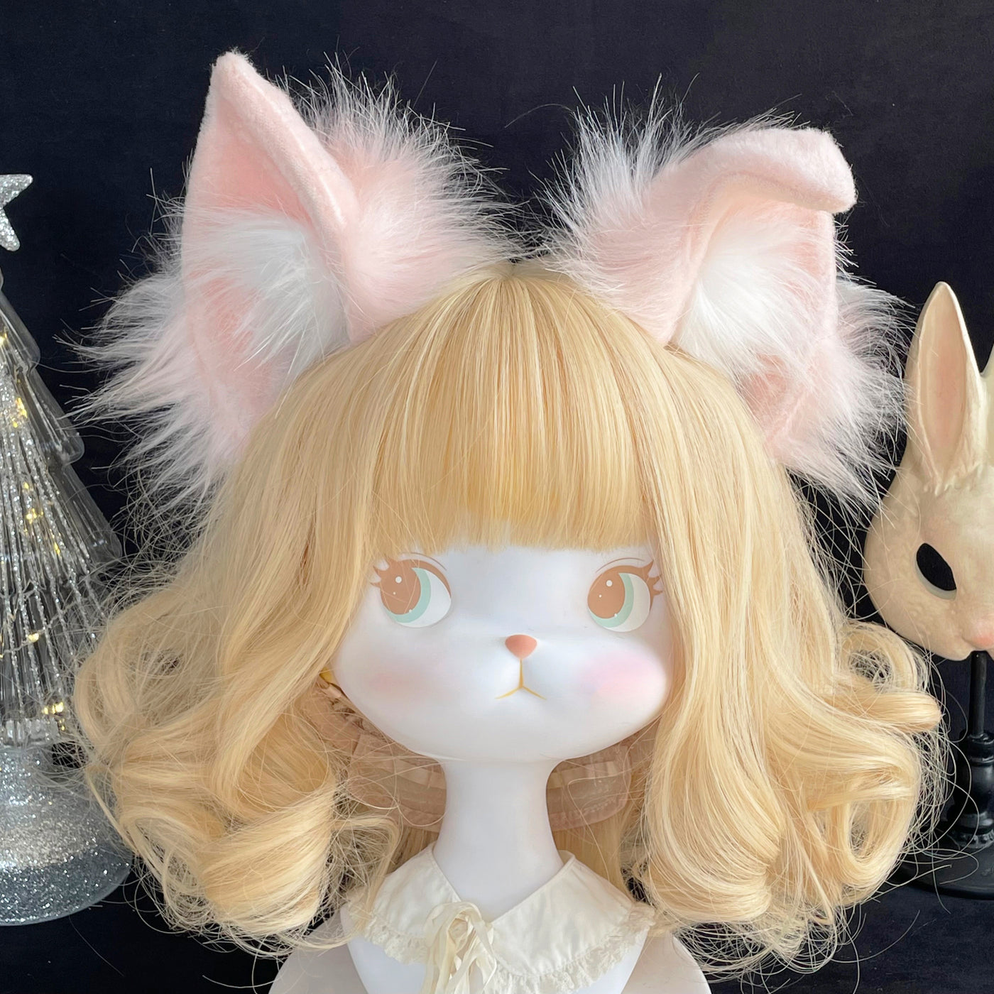Meow Three Times~Lolita Accessory Animal Ear KC Hairband Cosplay Props pink  