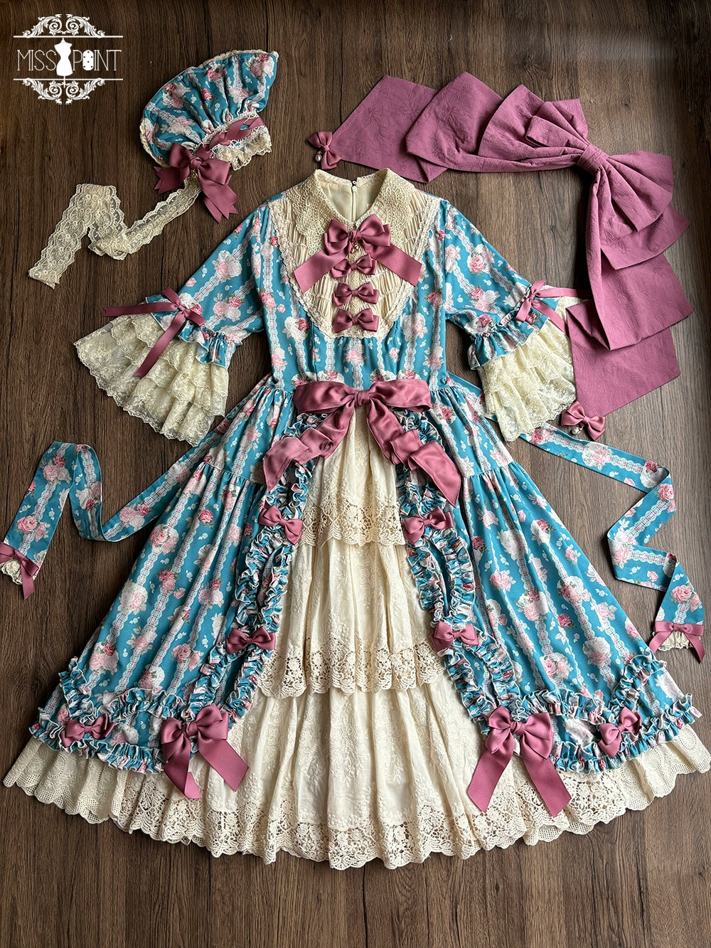 Miss Point~Lilyka Garden~Classic Lolita OP Dress Elegant Floral Wall Princess Sleeve (2XL L M S XL XS) 38832:606394