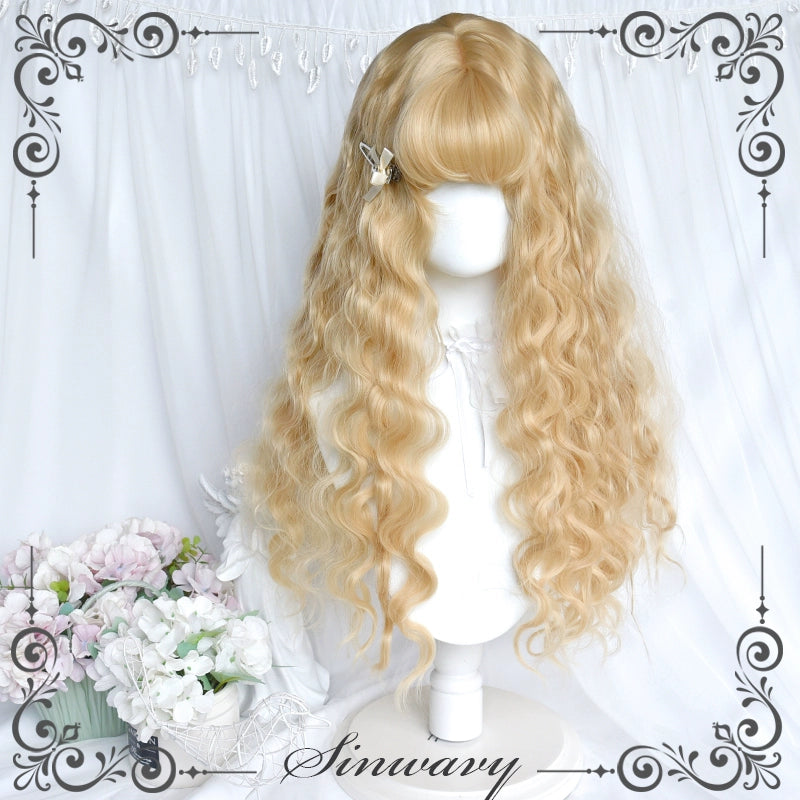 Sinwavy~Black Gold Girl~Elegant Lolita Wig Golden Long Curly Hair golden  