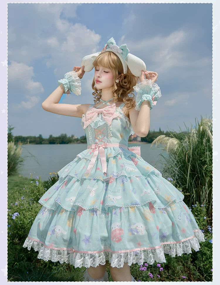 Cinnamoroll Ocean Fantasy - IP Collab Sweet Lolita Tiered JSK & OP Dress, Cinnamoroll Print 45995:871868