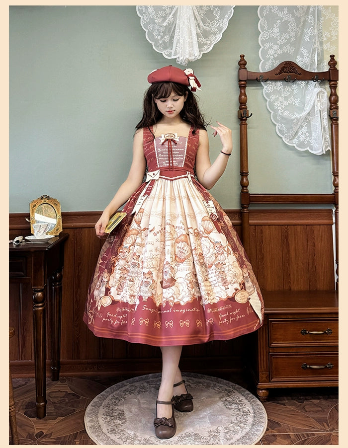 Alice Girl~Fox Band~Printed Sweet Lolita JSK Dress Square Neckline Daily Dress