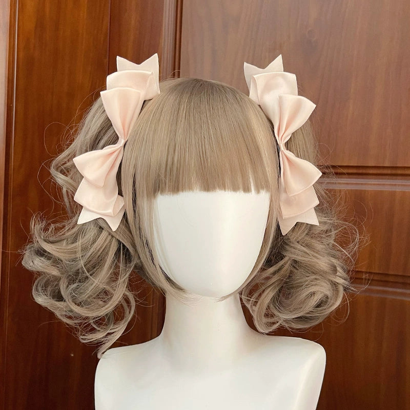 BeiBei Handmade~Kawaii Lolita Hair Clip Bow JK Side Clips Light peach pink  