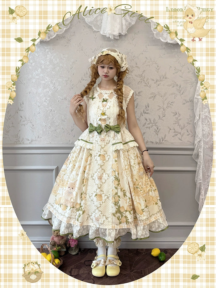 Alice Girl~Lemon Rabbit~Sweet Lolita OP Doll-like Yellow Lolita Dress XS OP - long version 