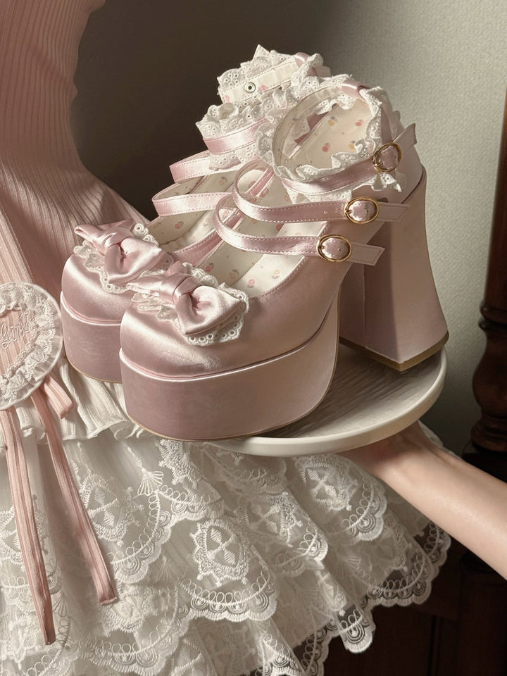 Pure Tea For Dream~Otome Fairy Tale~Sweet Lolita Shoes High Platform Satin Heels 42091:726162