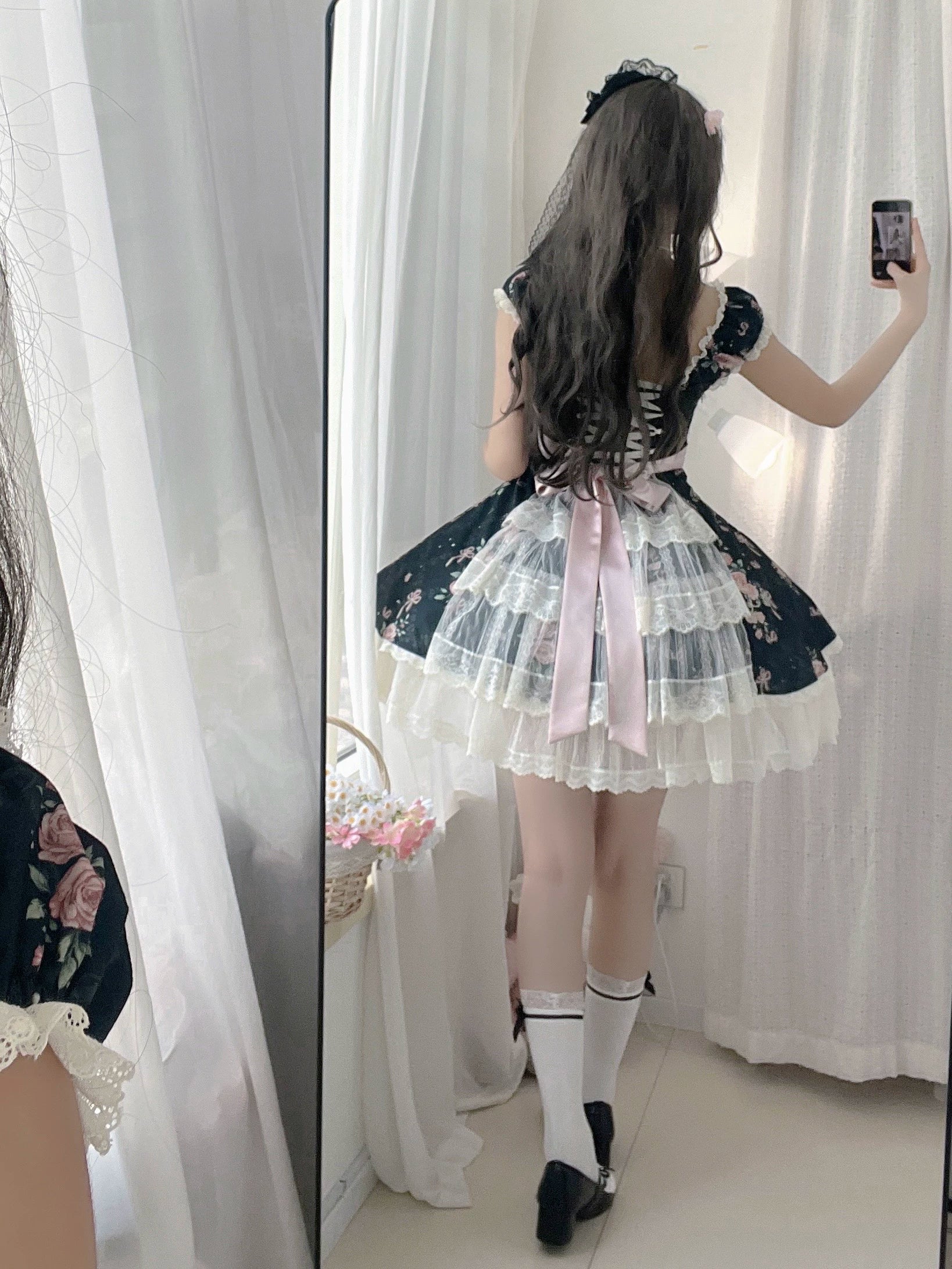 Pearl & Rose - Old School Lolita Floral Print Lolita OP Dress, Back Opening 45925:868416
