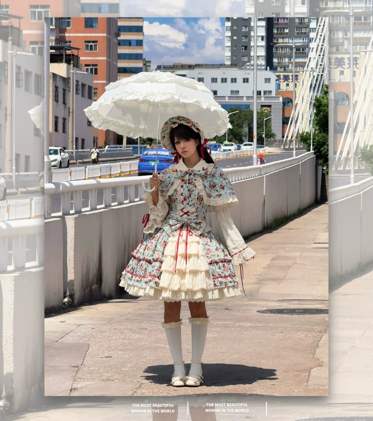 Old Rose Garden - Cotton Old School Lolita Top & Skirt Set, Floral Print 45886:866534