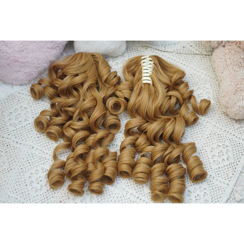 Old School Lolita See-through Bangs Wig, Curly Ponytails Gold - Ponytail (a pair) Only