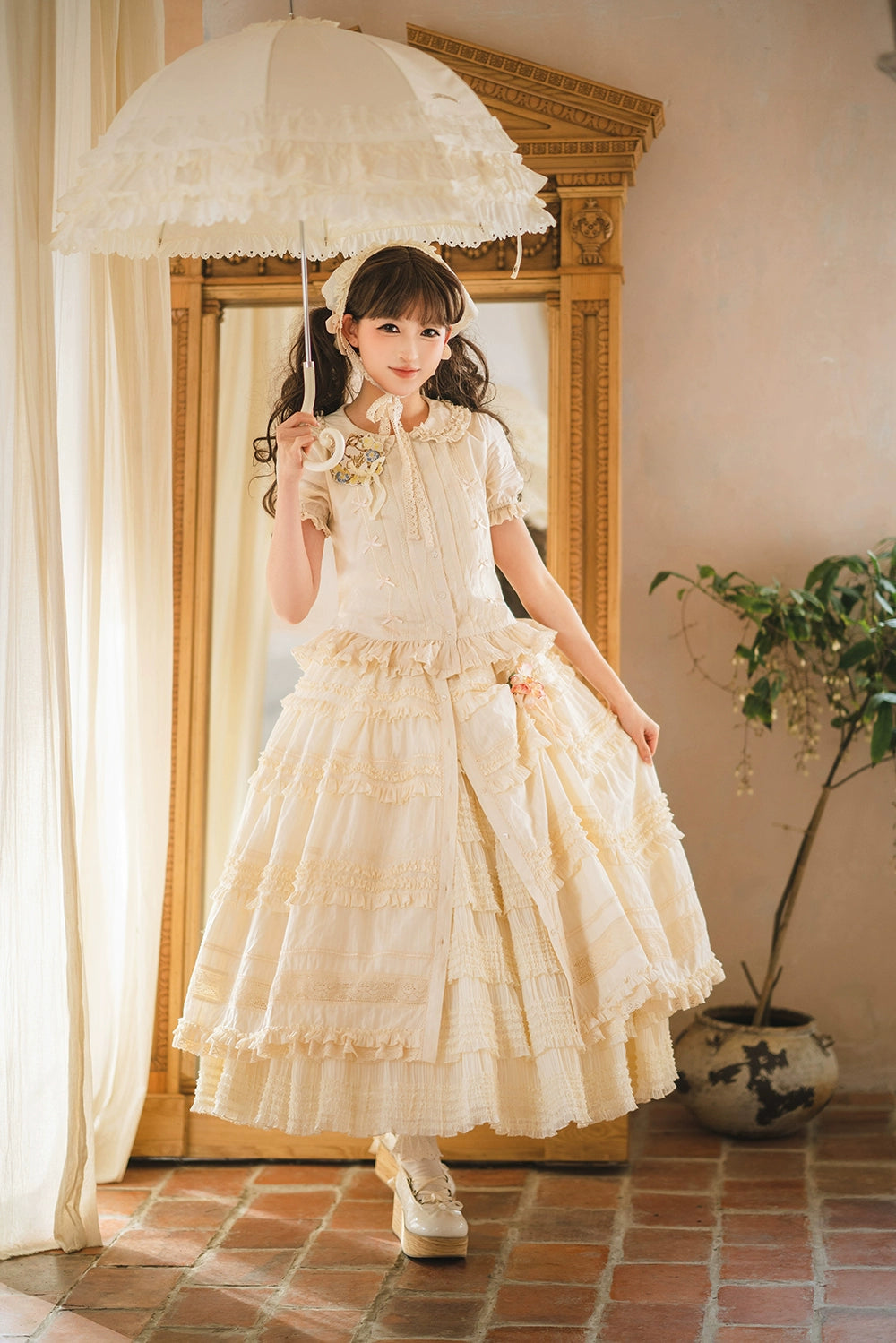 Miss Point~Cat Rose Tea~Elegant Lolita SK Pure Cotton Open-front Skirt