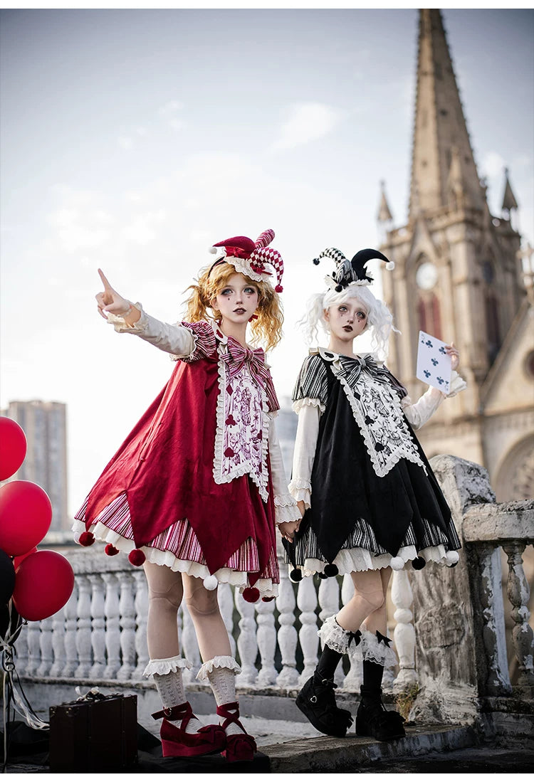 Puppet Mask - Clown Inspired Gothic Lolita OP Dress, Loose Fit 44409:807150