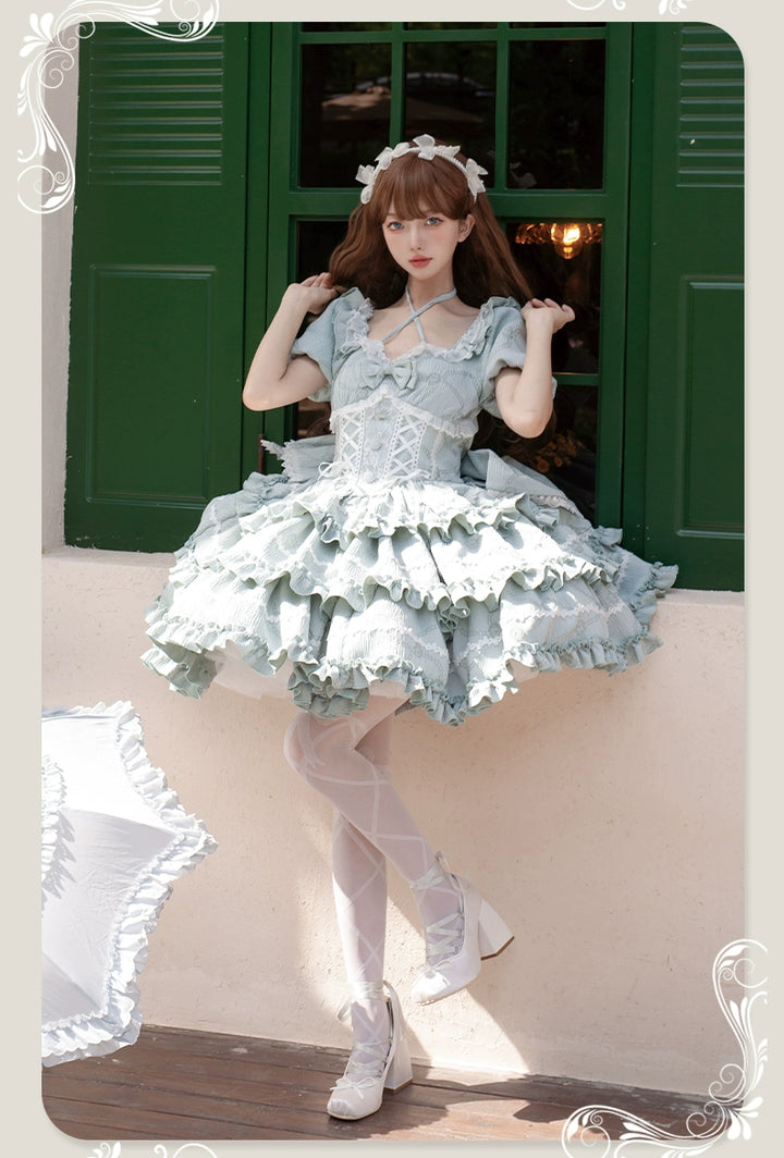 OCELOT~Puff Rose~Sweet Lolita OP Princess Bow Trailing Lolita Dress   